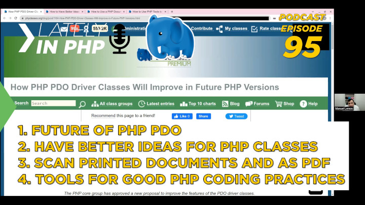 Future of PDO, PHP Classes Ideas, Scan Documents into PDF, Tools for Code Quality - 3 minutes - Lately in PHP 95