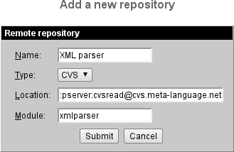Add remote repository form