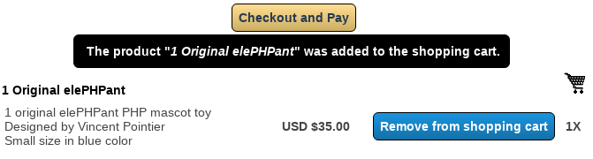 elePHPant being placed in the shopping cart